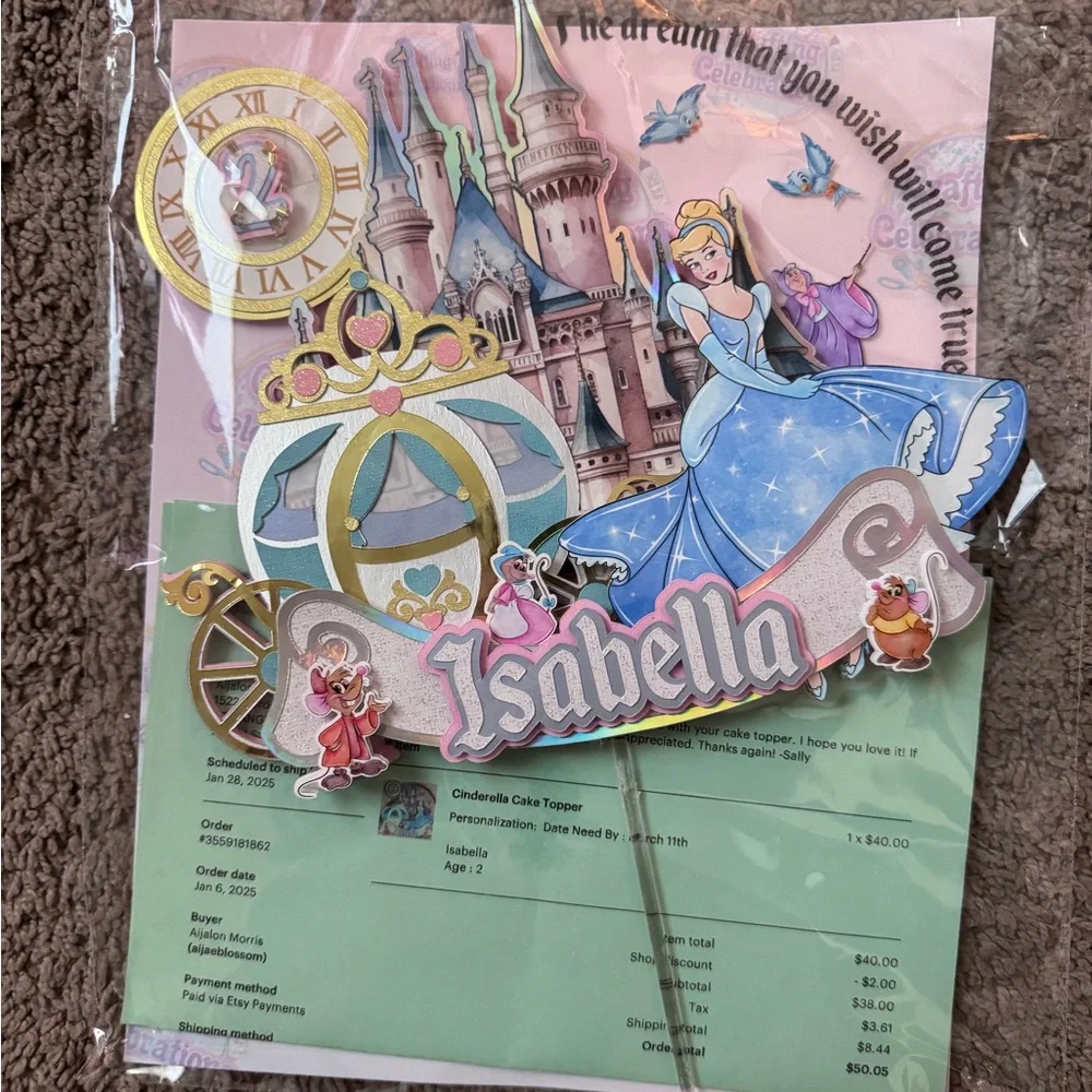 2nd Birthday “ISABELLA” Custom Cinderella Cake Topper : Original Price $50